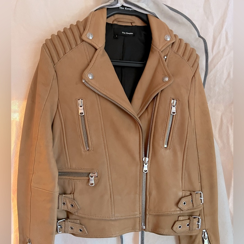 THE KOOPLES camel leather biker vest S